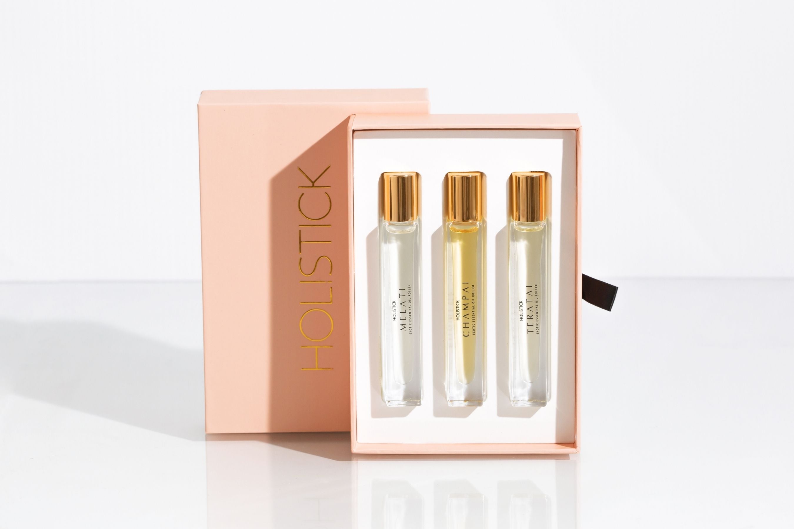 holistick 3-piece natural perfume collection melati (jasmine), champai (champaka), teratai (lotus), organic, healthy, vegan, cruelty-free no fragrance, parabens or phthalates